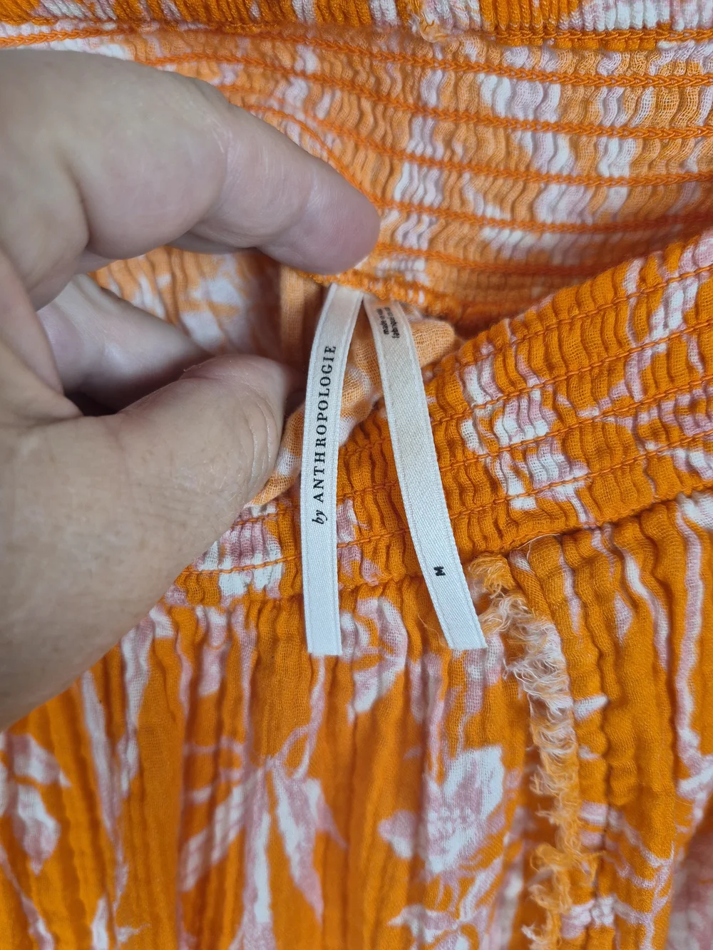 Anthropologie Orange Floral Smocked 100% Cotton Mini Skirt Size M